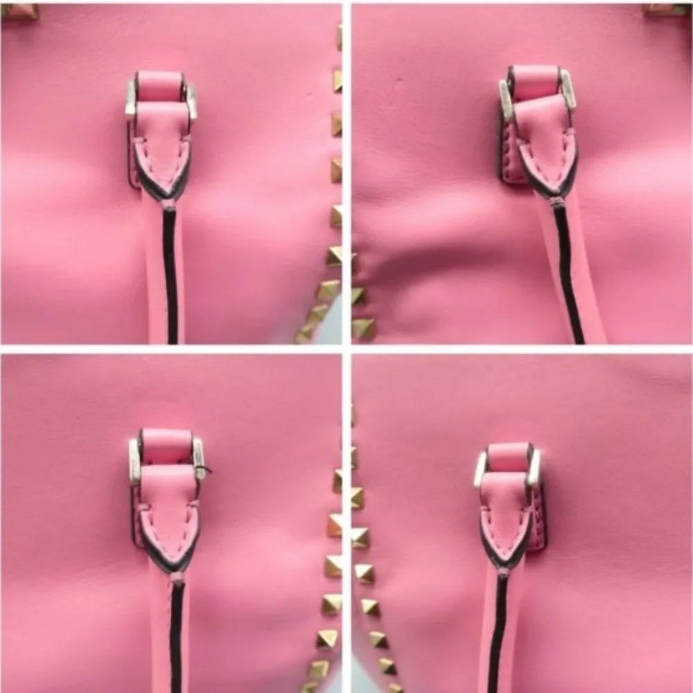 100% Authentic VALENTINO GARAVANI Rockstud Pink Leather Satchel Bag - Picture 7 of 12